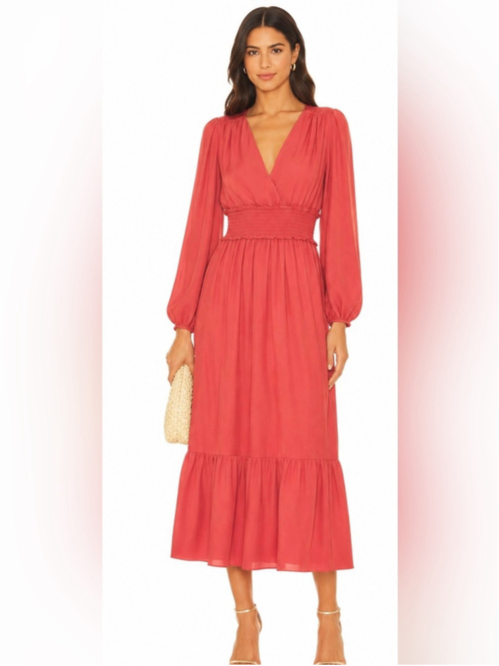 Ever New Melbourne Coral Smocked Waist Midi Dress